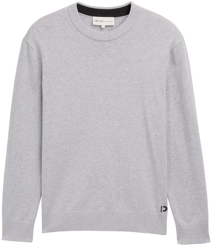 Tom Tailor Denim - Basic gebreide trui van katoen - Maat XXL - Light Stone Grey Melange