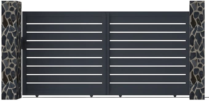 Vente-unique Elektrische opengewerkte aluminium schuifpoort B374 x H180 cm, antraciet - PRIMO