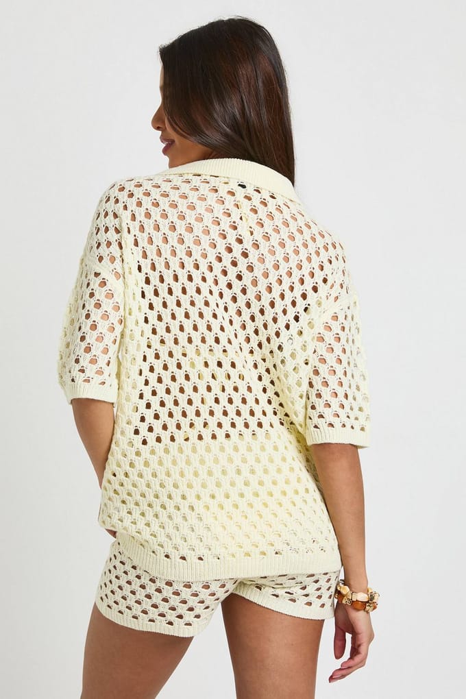 boohoo Dames Gehaakte Oversized Gebreide Blouse En Short Set | Creme | Maat: Medium