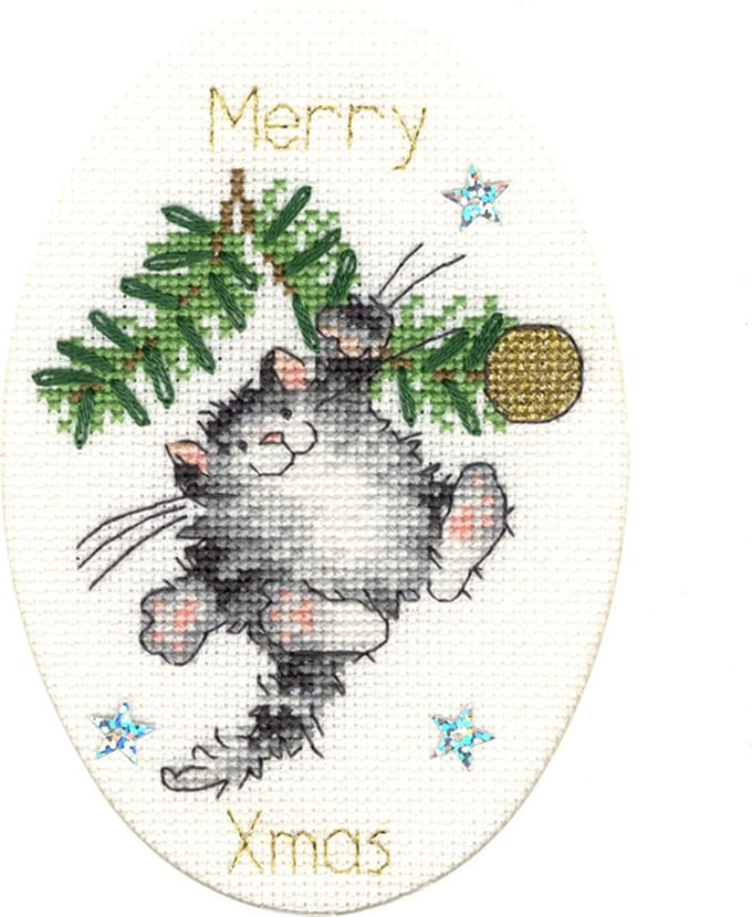Borduurpakket kerstkaart Swing into Xmas - Bothy Threads