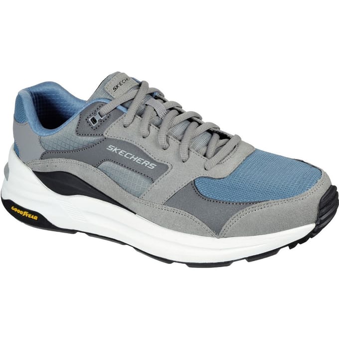 Skechers Global Jogger Leren Heren Sneakers Grijs/Blauw
