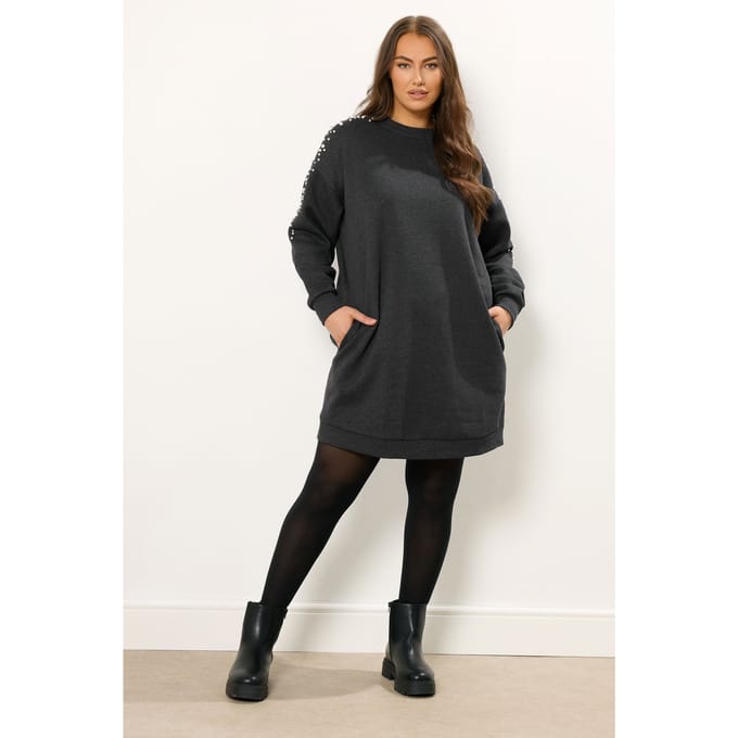 Yours Grijze Sweatshirtjurk Met Studs Size 54-56