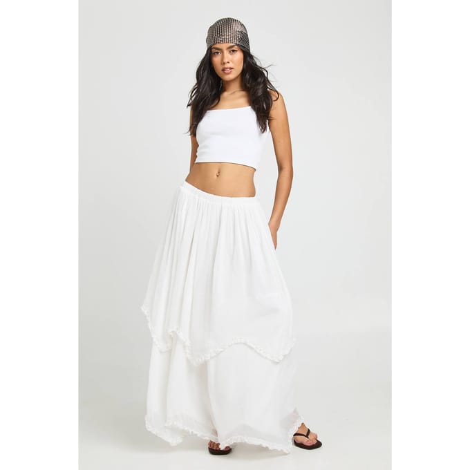 boohoo Dames Chiffon gelaagde maxi-rok met ruches | Ivoor | Maat: 38