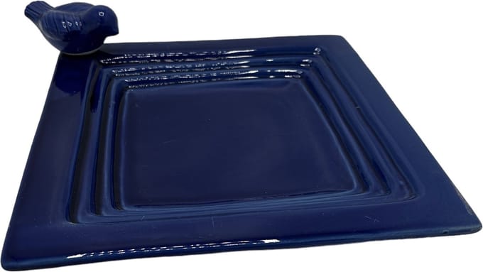 Best For Birds - Vogelbad - set van 2 stuks - Keramiek - Buitenvogel - blauw - vierkant 24cm