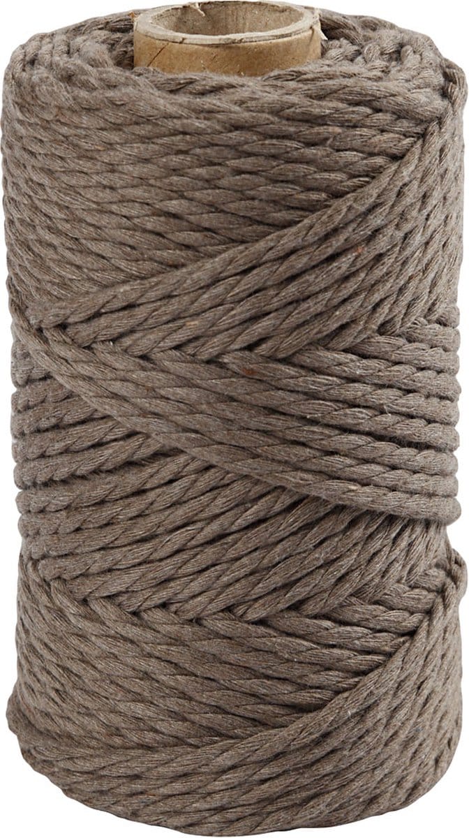 Macramé koord, L: 55 M, d 4 mm, lichtbruin, 330 gr/ 1 rol