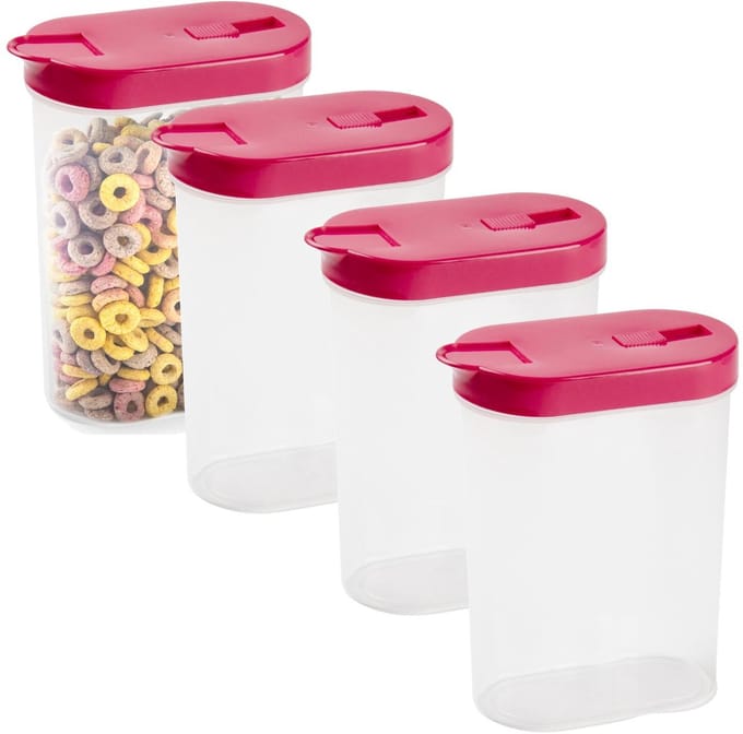 Plasticforte Voedsel opslag container model strooibus - 4x - roze - 1000 ml - kunststof - 15 x 7 x 19 cm