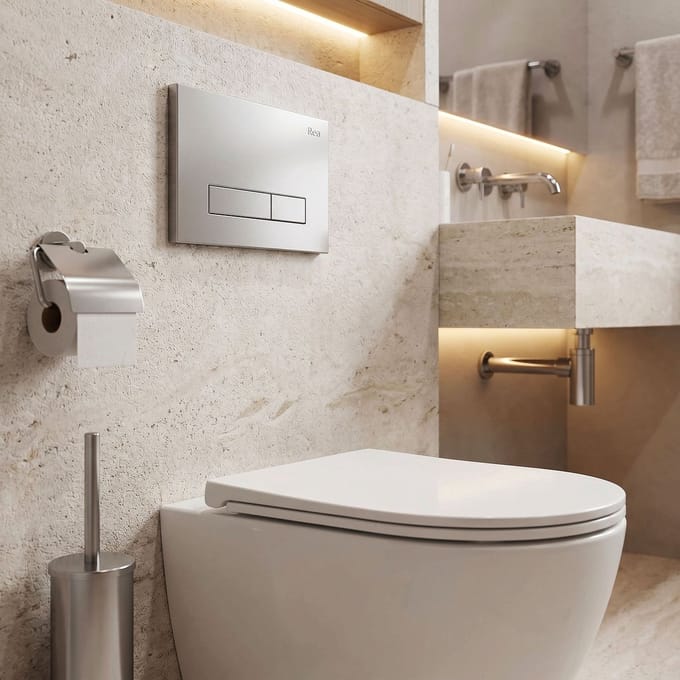 Rea - Inbouwframe Set Voor Wc Slim 024n Met Hd Satin Bedieningsplaat