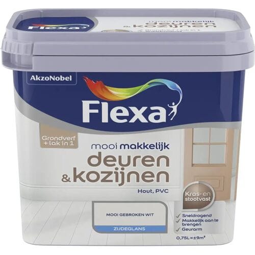 Flexa - Mooi Makkelijk Deuren & Kozijnen Zijdeglans - Gebroken Wit / Ral 9010 - 750 Ml