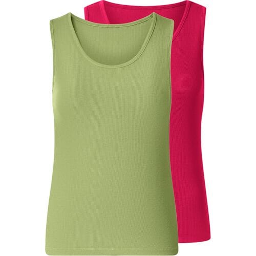 ESMARA Set van 2 geribde dames tops (Groen/roze, S (36/38))