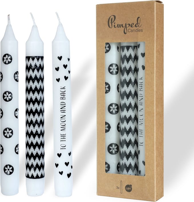 Comforder 3 Kaarsen met Printje - Set van 4 Dinerkaarsen 20cm