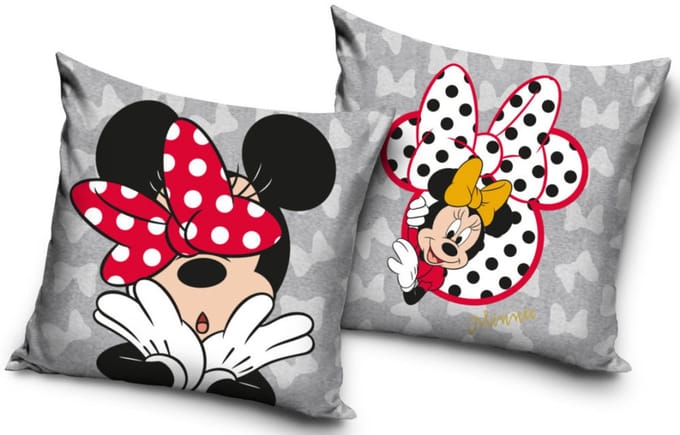 Disney Minnie Mouse Kussenhoes – 40x40 cm – Zacht Fluweel – Grijs – Kussensloop