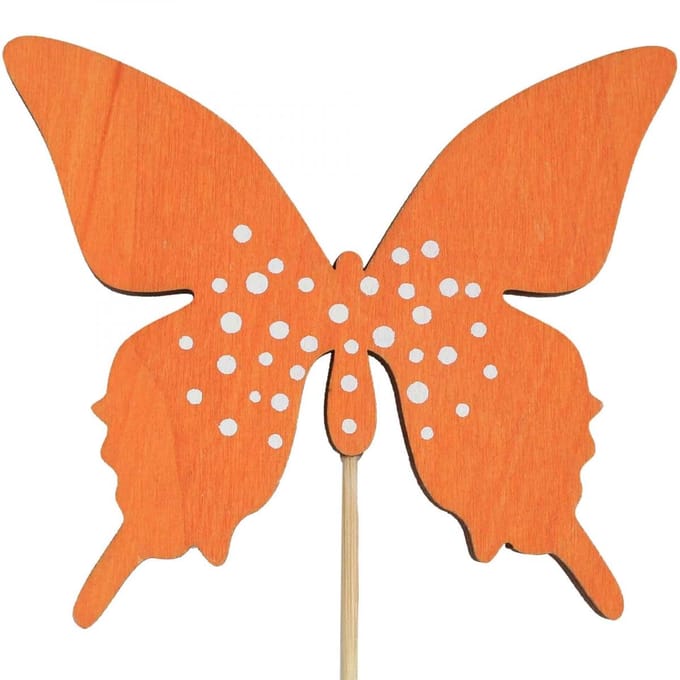 Vlinder houten bloemsteker gekleurd 9cm/29cm 12st, 12 Stück