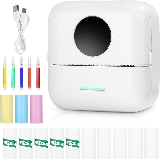 Pocket thermische printer - draadloze Bluetooth printer met 13 rollen printerpapier - draagbare mini-fotoprinter voor Android- en iOS-systeem - dagboek lijst, dagboek lijst