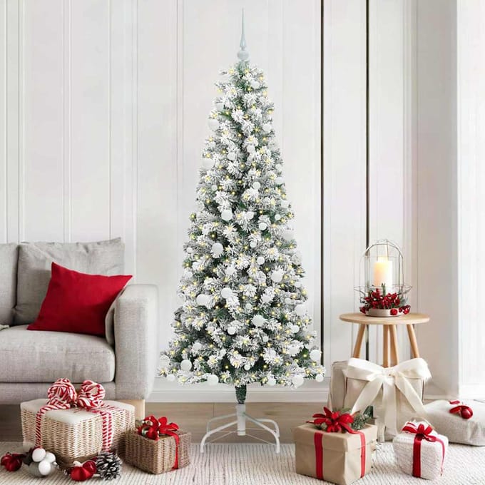 vidaXL - Kunstmatige - Hinged - Kerstboom - 300 - LED's - Groen - en - Wit - 180 - cm