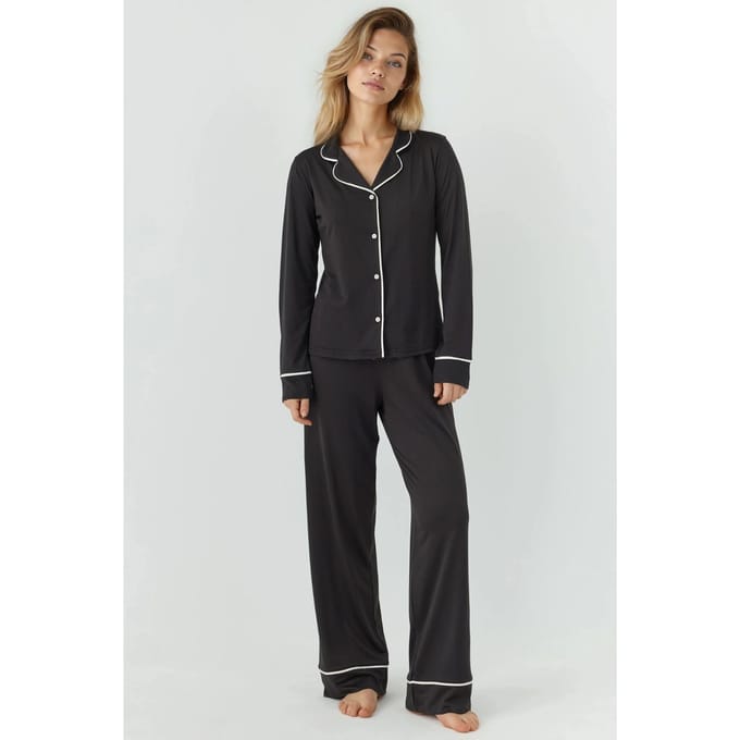 Ontspannen Pasvorm Lange Mouw Extra Zachte Touche Pyjama Set met Kraag