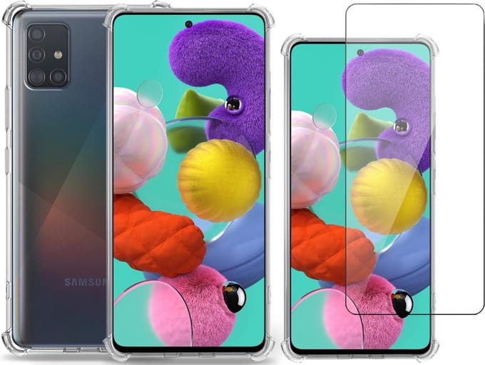 Hoesje geschikt voor Samsung Galaxy A51 - Screenprotector Glas - Shockline Case Cover Hoes