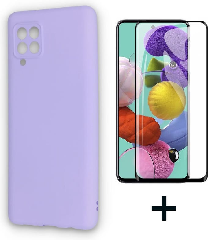 HB Hoesje Geschikt voor Samsung Galaxy A12 - Paars/ Fullscreen Glazen Screenprotector - Siliconen Back Cover