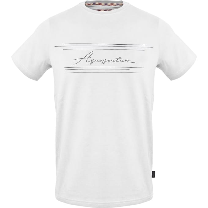 Aquascutum Heren Script Crew Hals T-shirt (Wit)