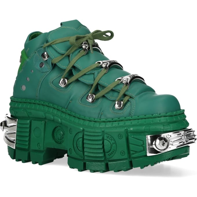 New Rock M-106WALL-C29 Metallic Groene Leren Gothic Enkellaarsjes
