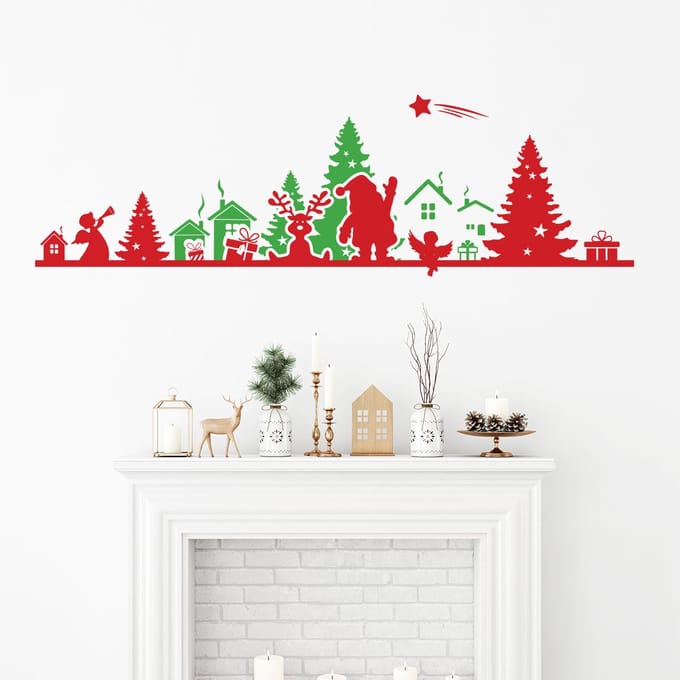 Rode en groene kerstrandsticker - Kerststickers - Feestelijke decoratie - 20x65cm