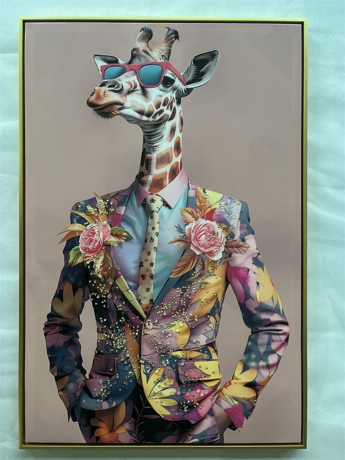 Schilderij floral giraffe 60x90cm