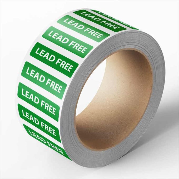 Sticker 'Lead Free' 25 meter op rol 15 x 45 mm