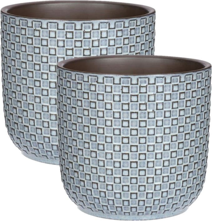 Mica Decorations - 2x - Plantenpot/bloempot - Keramiek blauw - D17 x H16 cm
