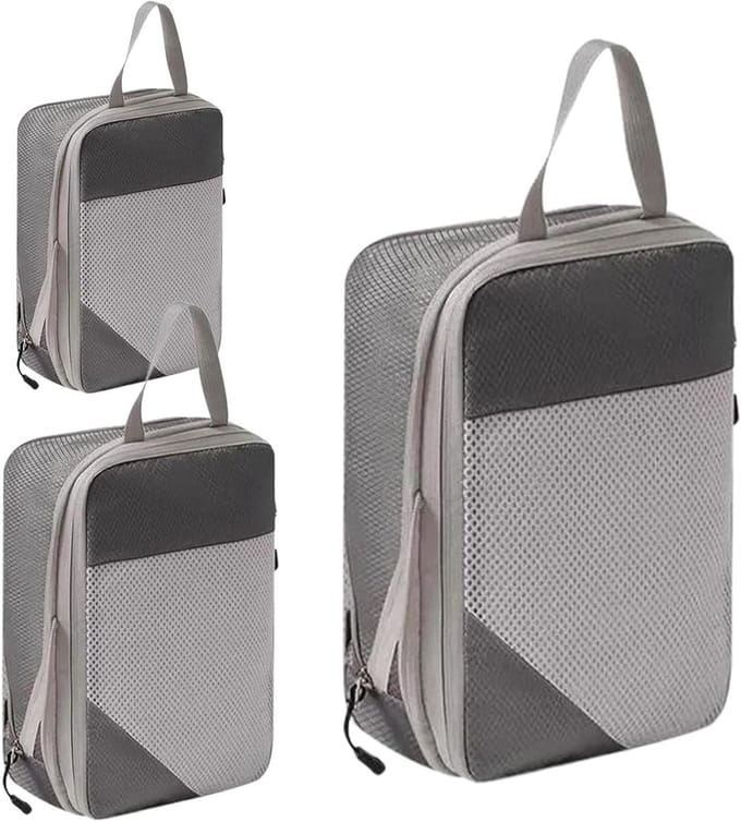 Inpakcubes - Reisorganizers - Bagage Organizer - Compressie functie - 3 stuks - Grijs