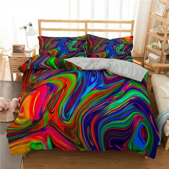phechion Psychedelische 3D Print Beddengoedset Dekbedovertrekken Kussenslopen Eendelig Dekbed Beddengoedsets Beddengoed K269 EU single(135x200cm)