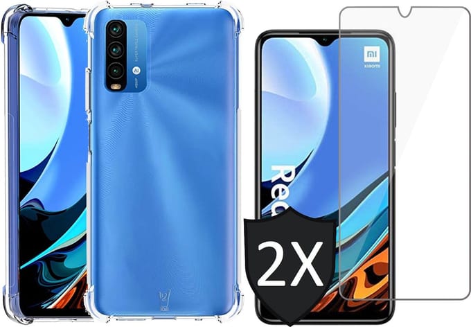 Hoesje geschikt voor Xiaomi RedMi 9T - Transparant Shock Proof Case + 2x Screen Protector Glas