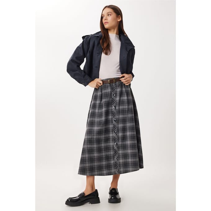 Hoge Taille Midi Rok met Knoopsluiting