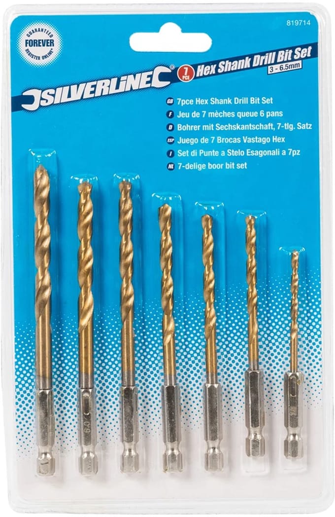 Silverline Boorbitset - Titanium coating - Zeskant schacht - 7-delig - 3 t/m 6,5 mm