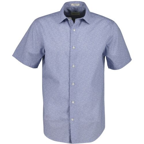 Gant Overhemd Poplin Allover Pattern Short Sleeve Faded Denim / male