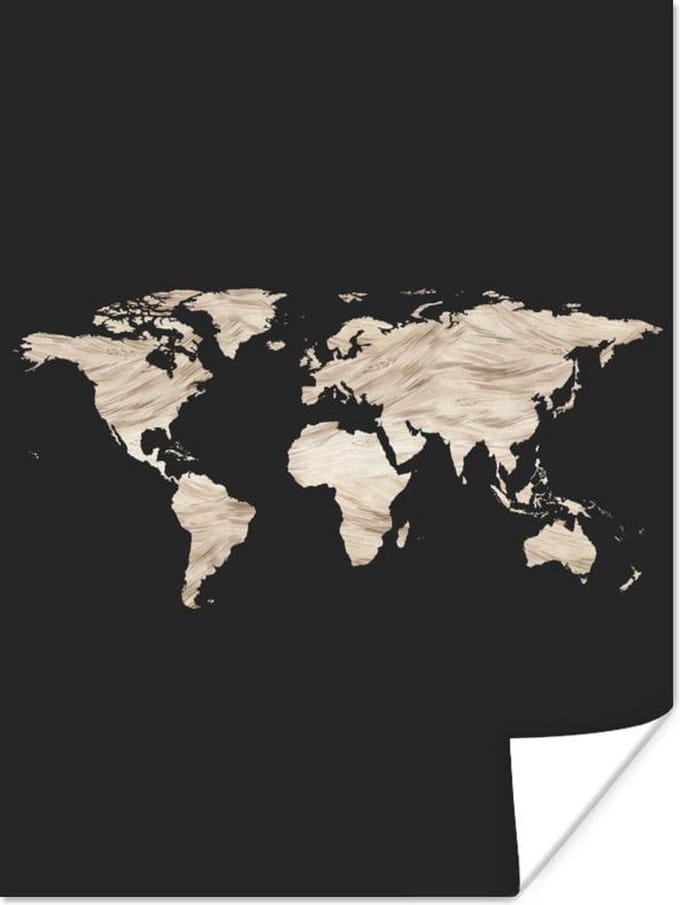 Wereldkaarten - Wereldkaart - Beige - Zwart - 60x80 cm