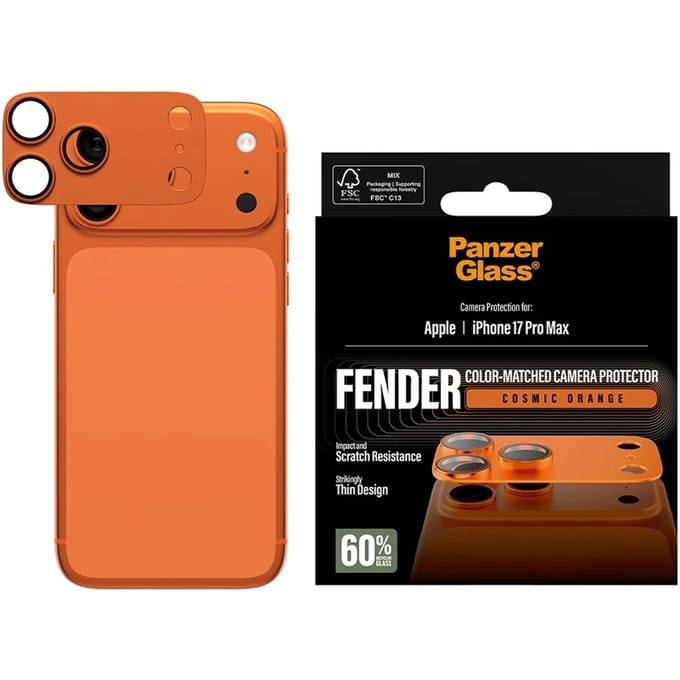 PanzerGlass Screenprotector geschikt voor Apple iPhone 17 Pro Max Aluminum | PanzerGlass FENDER Camera Protector - Case Friendly - Cosmic Orange