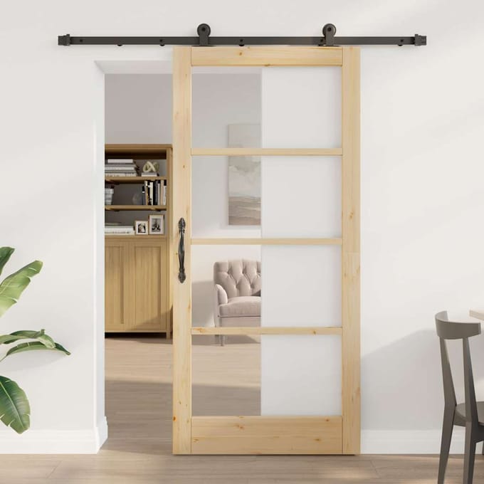 vidaXL - Schuifdeur - ORKDAL - 93 - x - 202 - cm - Massief - grenenhout - en - glas