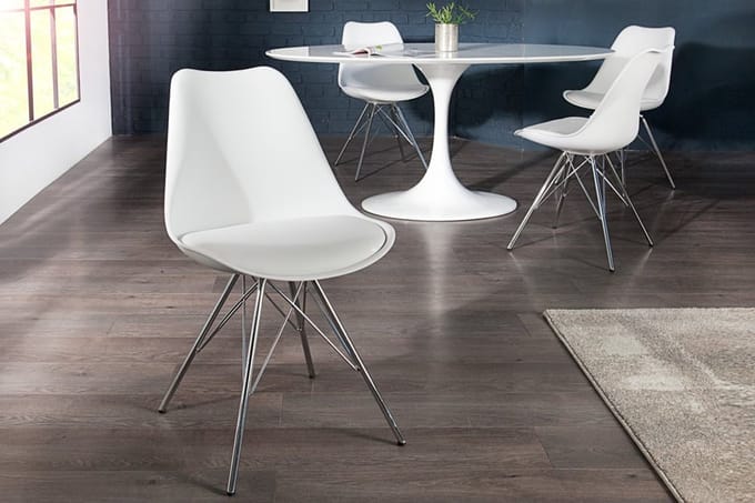 Retro stoel SCANDINAVIA MEESTERSTUK wit met verchroomd stoelframe - 35784