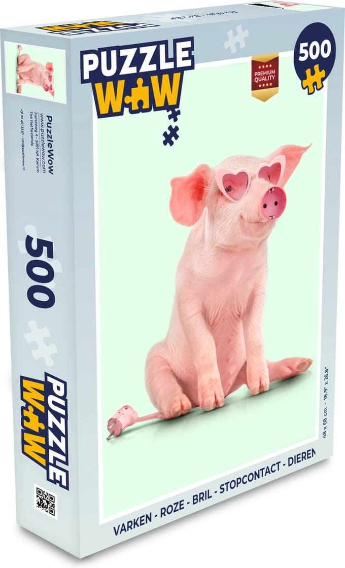 Puzzel Varken - Roze - Bril - Stopcontact - Dieren - Legpuzzel - Puzzel 500 stukjes