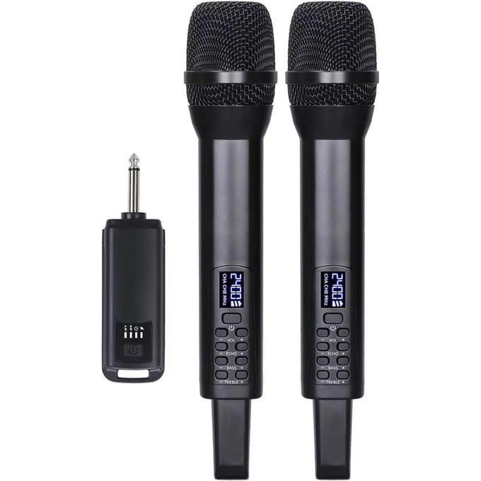 Draadloos Microfoonsysteem met Handmicrofoon Professionele Dynamische Microfoons voor Thuisbioscopen 1 Receiver and 2 Microphone zwart