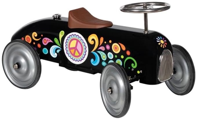 Goki loopauto zwart - metalen ride-on voertuig met rubberen banden.