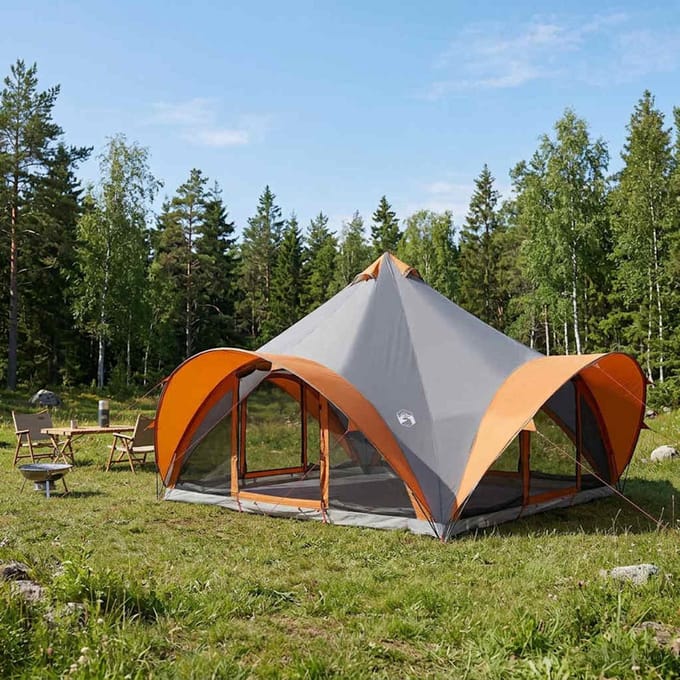 vidaXL - Tipi - Tent - 18.0-persoons - Grijs - en - Oranje - Polyester - en - Staal