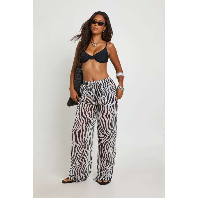 boohoo Dames Zebra Chiffon Strandbroek | Zwart | Maat: 34