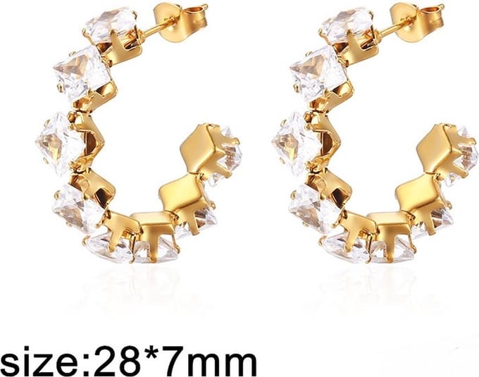 Oorring goud staal 4960 met heldere steentje