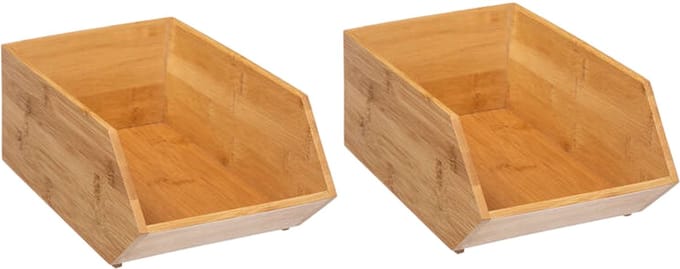 5Five Stapelbare opbergmand 1 vaks organizer - 2x - L18 x B31 x H12 cm - bamboe hout - lichtbruin