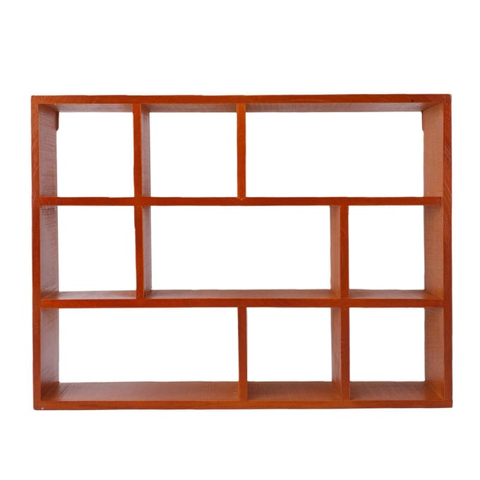 Shadow Box Displayplank Sterke Laadcapaciteit 9 Vakken Massief Hout Wandmontage Ophangbare Displayplank brown