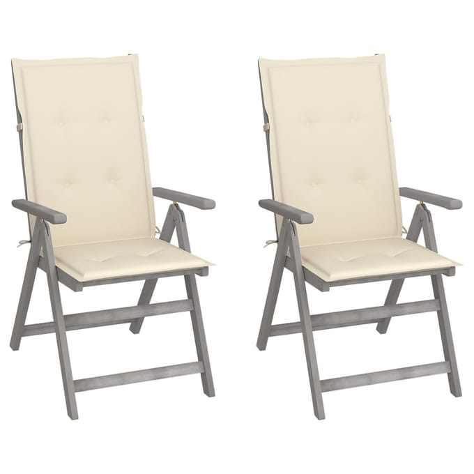 vidaXL - Tuinstoelen - 2 - st - verstelbaar - met - kussens - massief - acaciahout