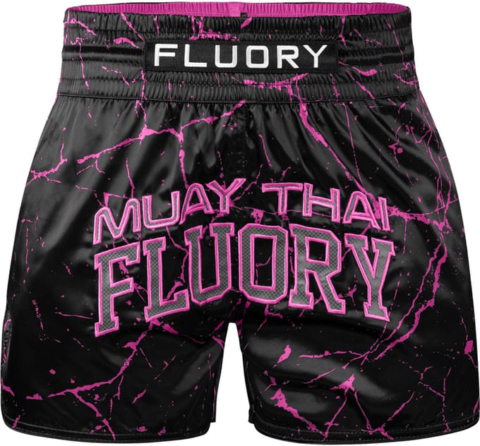 Fluory Muay Thai Kickboks Short Zwart Marmer Roze - M