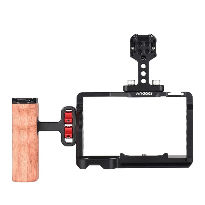 Andoer Camera Videokooi + Bovenhandgreep + Zijhandgreep Kit Aluminium Camera Videokooi met With Top Handle & Side Grip black