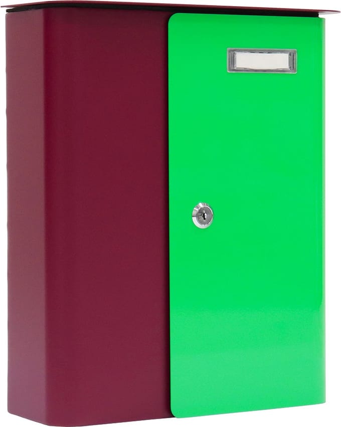 Rottner Brievenbus Splashy Bordeaux Rood met Neon Groene Deur - 35,7x29,5x10cm