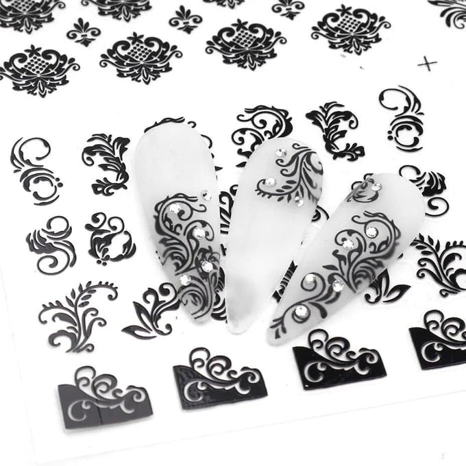 Autocollants pour ongles noirs, feuille de fleur, curseur 3D, décalcomanies pour ongles, Design DIY, conseils de manucure brown